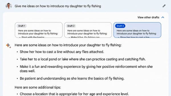 A screenshot demonstrates how Google’s new chatbot answers questions.