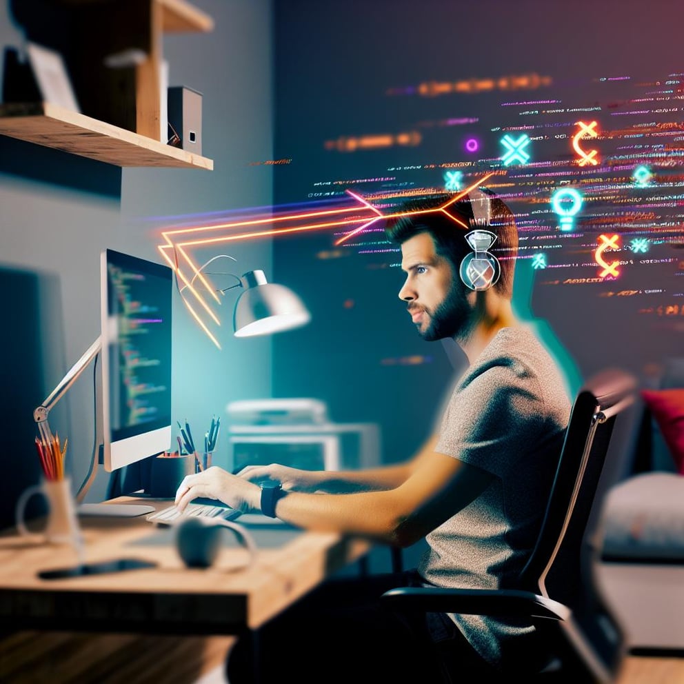 Remote worker using AI on computer in workflow.