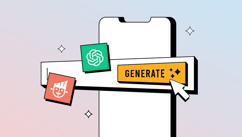 mobile device showing generate button with chatgpt and chatspot logos floating on top